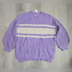 American Eagle Purple Striped Chunky Knit Sweater Oversized S NWT